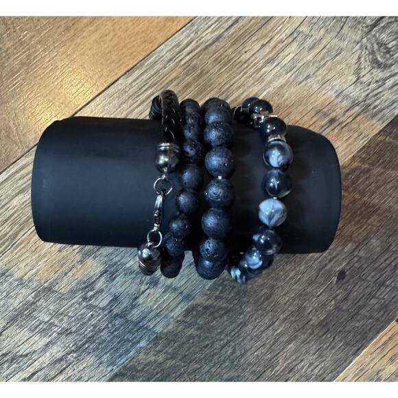 American Exchange Mens 4 Bracelet Set New Black - Picture 4 of 4